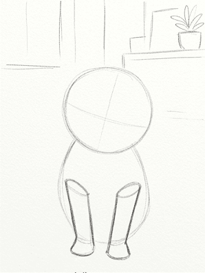 Pencil sketch showing two vertical front legs ending in soft round paws