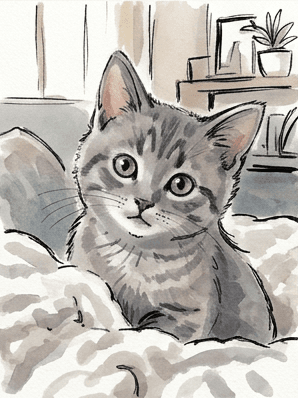 Kitten with mid tone grey washed across the back and face, pink in the ears