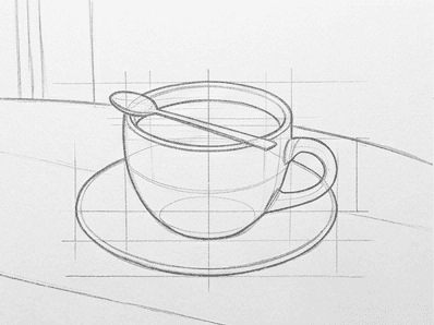 4th step of the how to draw a coffee cup tutorial: draw accurate curves.