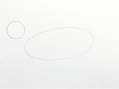 1st step of the how to draw a tiger tutorial: sketch body and head masses (pencil).