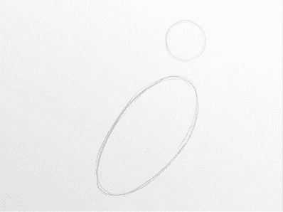 Two simple ovals stacked, one for the head and one for the chest, with light construction lines for the eye level.