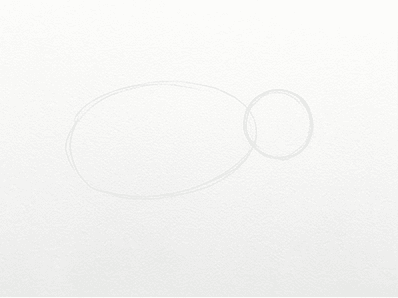 Stage one of the elephant tutorial showing two soft pencil ovals for body and head
