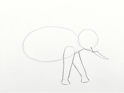 Stage three showing both front legs added under the body mass