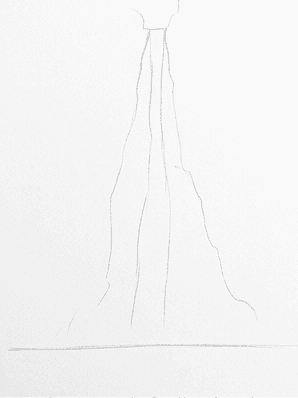 Second stage with both cliff walls drafted as light tapered shapes either side of the water column