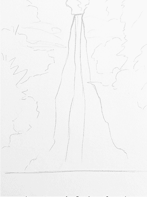 Third stage with loose foliage clouds blocked in across the top and upper sides of the page