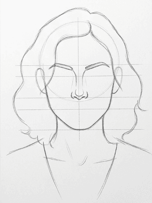 Construction lines lightened with the outside silhouette of the head and hair refined