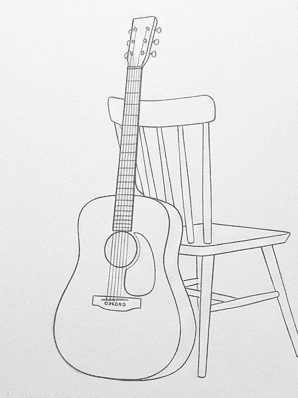 Clean outline of the guitar after erasing the construction lines