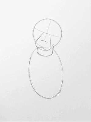 Second stage adding the neck and a short rounded muzzle to the puppy sketch.