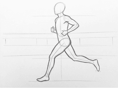 Third step of the how to draw a runner tutorial: body silhouette wrapped over the armature