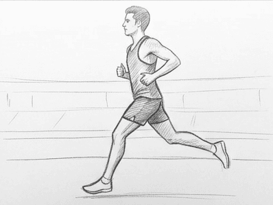 Eighth step of the how to draw a runner tutorial: body shading and ground shadow blocked in