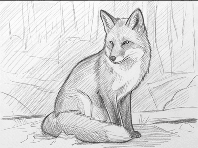 Eighth stage hatching the shadow side of the fox with directional strokes.